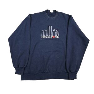 vintage Jerzees Crew Neck Sweater New York Twin Towers Blue sweatshirt Grunge XL